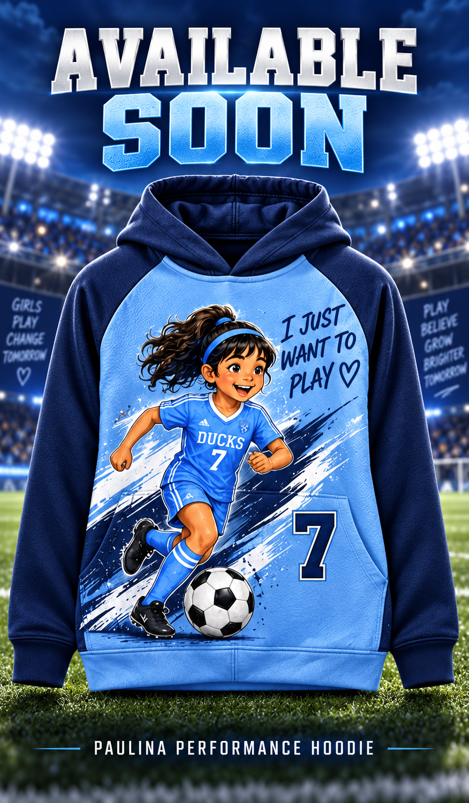 Soccer-themed I Just Want to Play hoodie and gear